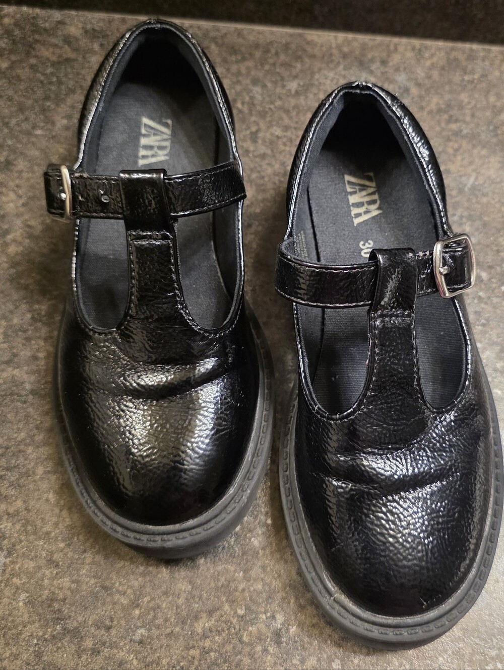ZARA Kids Girls Black Patent T‑Bar School Mary Jane Shoes Size 30